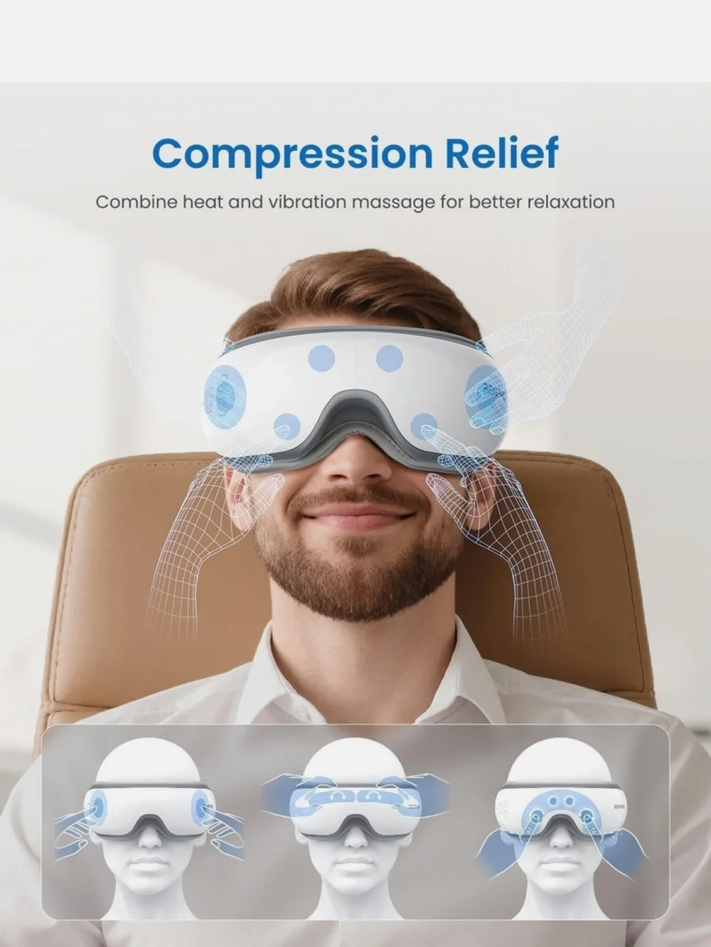 Eyeris 1 White Eye Massager with Heating & Bluetooth